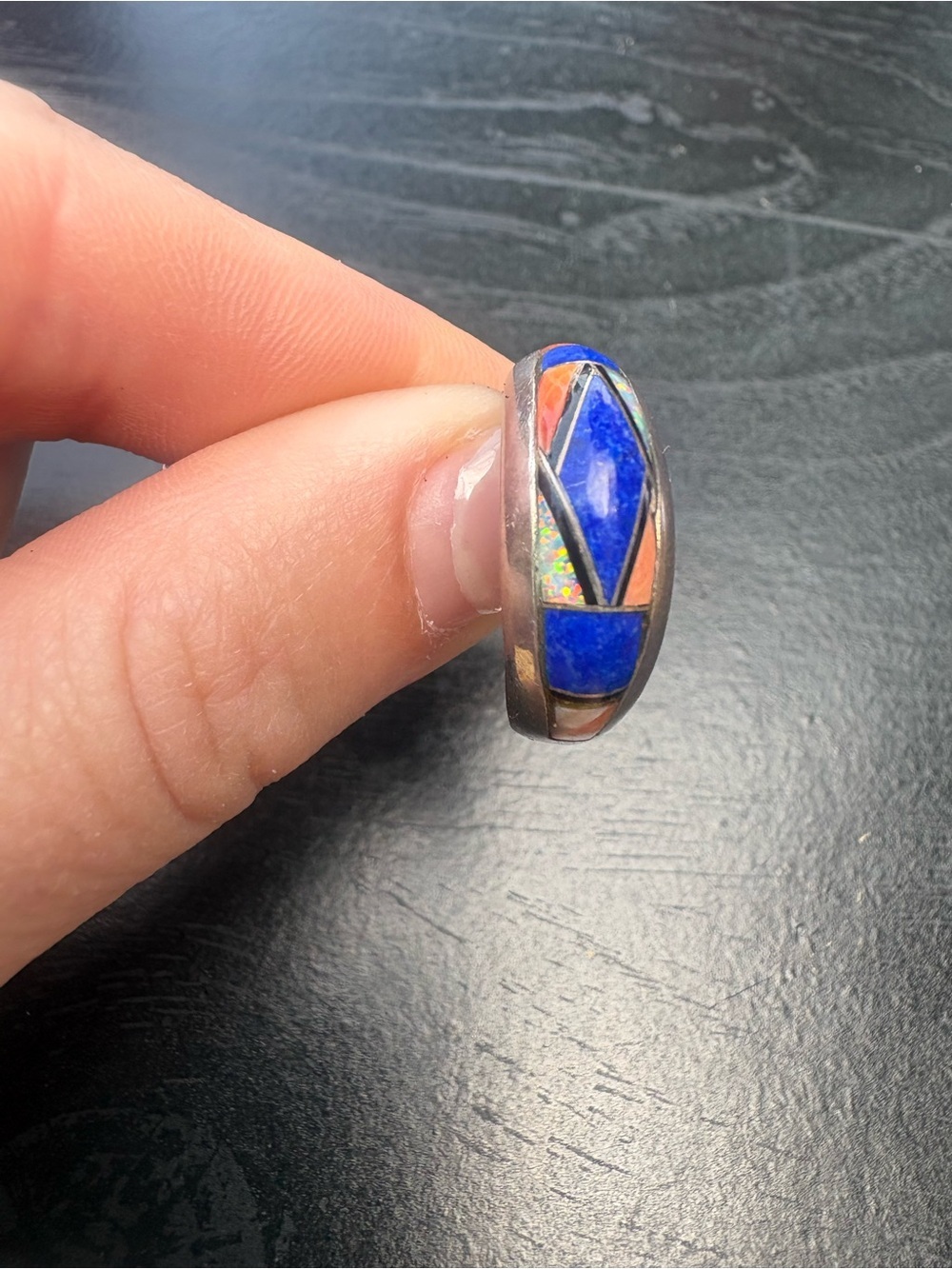 P. Sanchez Sterling Silver Ring with Blue, Orange, Opal Stones - Size 8.5 - Picture 5 of 13